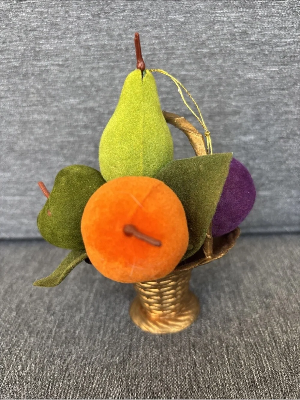 Vintage Flocked Plastic Christmas Fruit Basket Ornament Multicolor MCM - Cute!